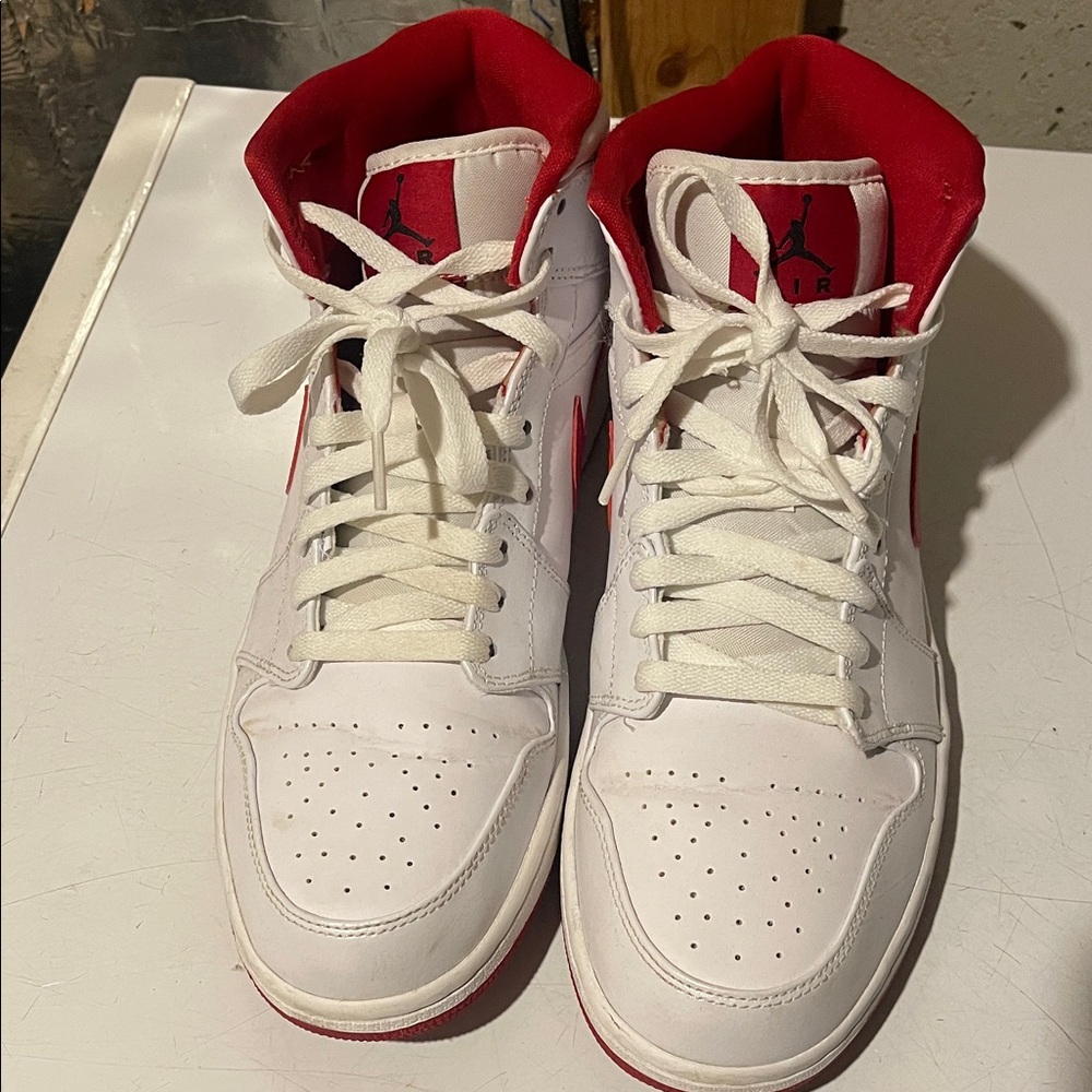 Jordan Men's White and Red High-Top Athletic Shoes